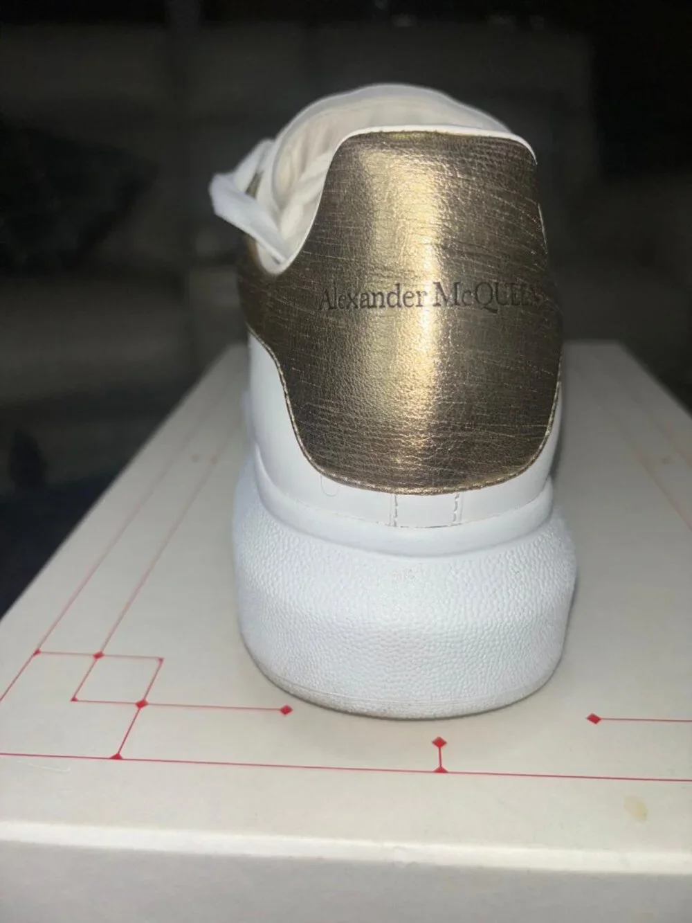 Alexander McQueen Oversized Sneakers White/Gold Leather Low Top Men’s Size EU 4